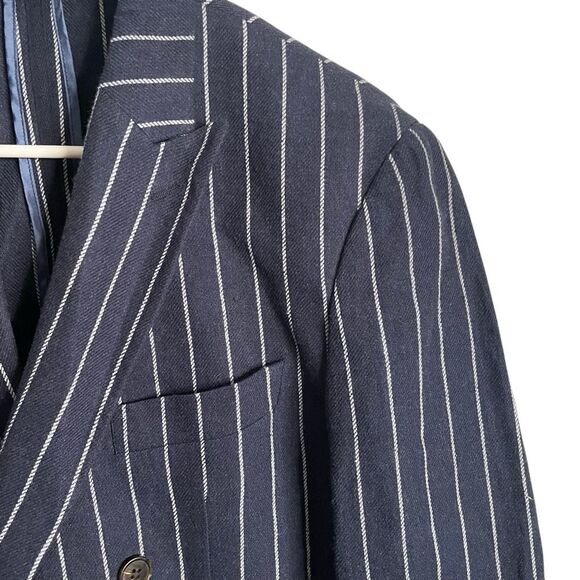 Octubre Editions Mens Jody Suit Navy Pinstripe Double Breasted Flat Front Pant - Picture 5 of 16